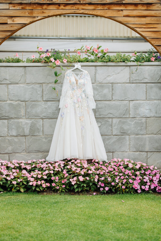 colorful wedding dress displayed in Highland Gardens