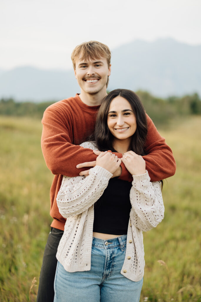 Couple smiles at their Provo Engagement Session