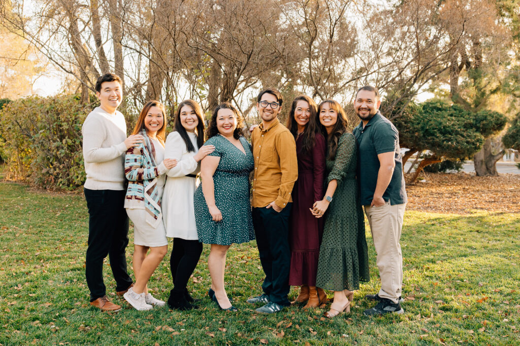 family smiles at extended family session in American Fork, Utah