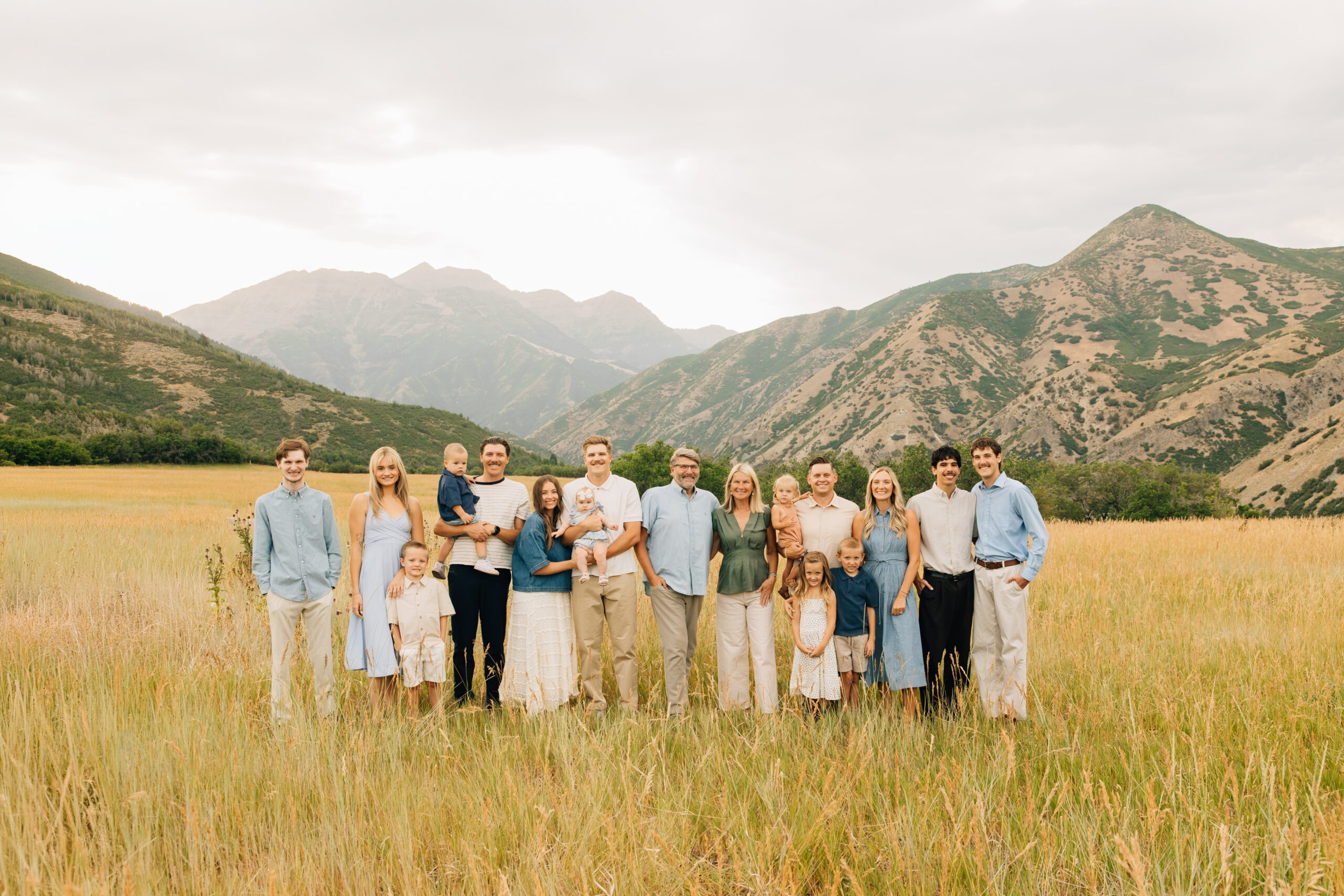 Extended family smiles in Provo canyon