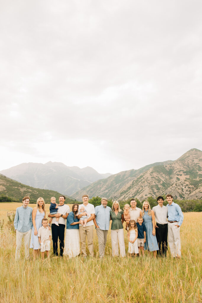 full family smiles at an extended family session in big springs, Utah